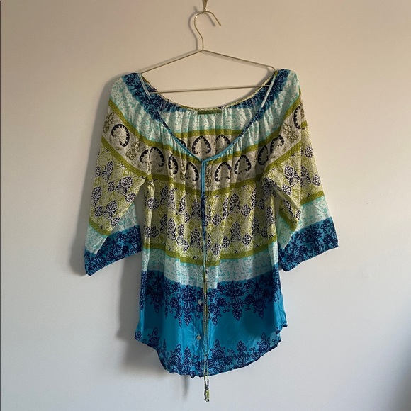 Velvet by Graham & Spencer • Printed Silk Bohemian Blouse • 100% Silk • Size M - Picture 2 of 5